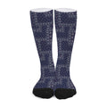 Blue Floral Patchwork Pattern Print Long Socks