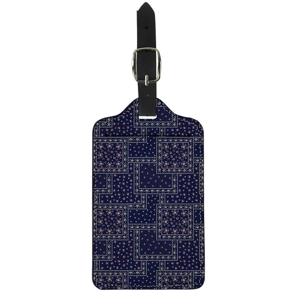Blue Floral Patchwork Pattern Print Luggage Tag