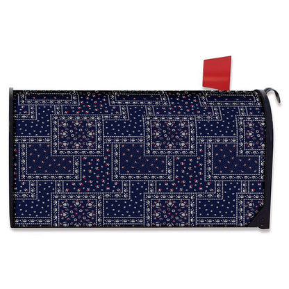 Blue Floral Patchwork Pattern Print Mailbox Cover