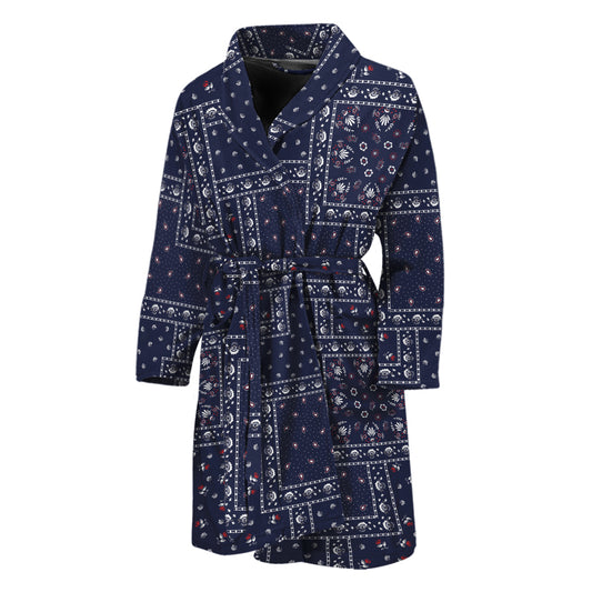 Blue Floral Patchwork Pattern Print Men's Bathrobe