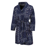 Blue Floral Patchwork Pattern Print Men's Bathrobe