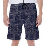 Blue Floral Patchwork Pattern Print Men's Beach Shorts