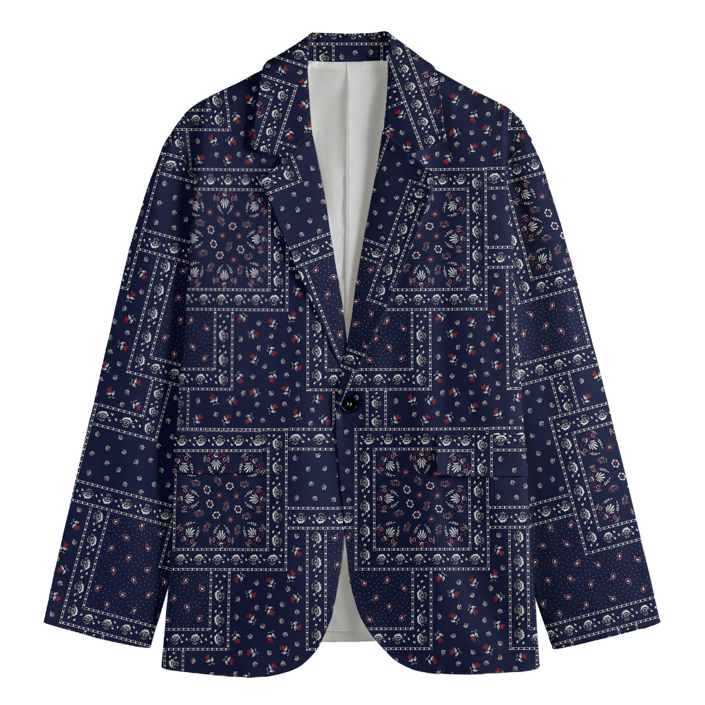 Blue Floral Patchwork Pattern Print Men's Blazer