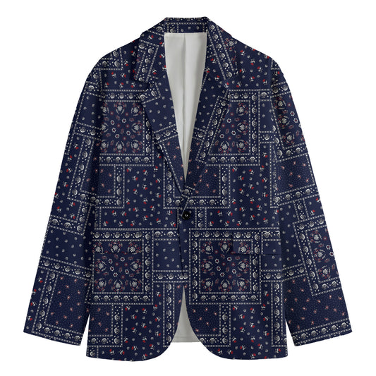 Blue Floral Patchwork Pattern Print Men's Blazer