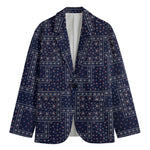 Blue Floral Patchwork Pattern Print Men's Blazer