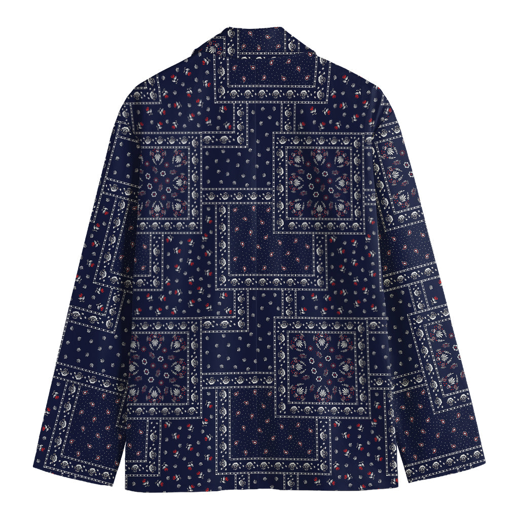 Blue Floral Patchwork Pattern Print Men's Blazer
