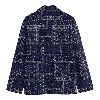 Blue Floral Patchwork Pattern Print Men's Blazer