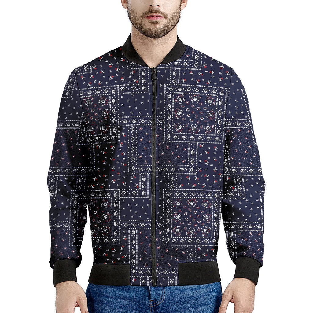 Blue Floral Patchwork Pattern Print Men's Bomber Jacket