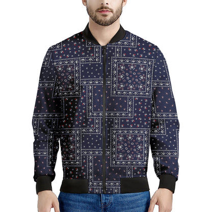 Blue Floral Patchwork Pattern Print Men's Bomber Jacket