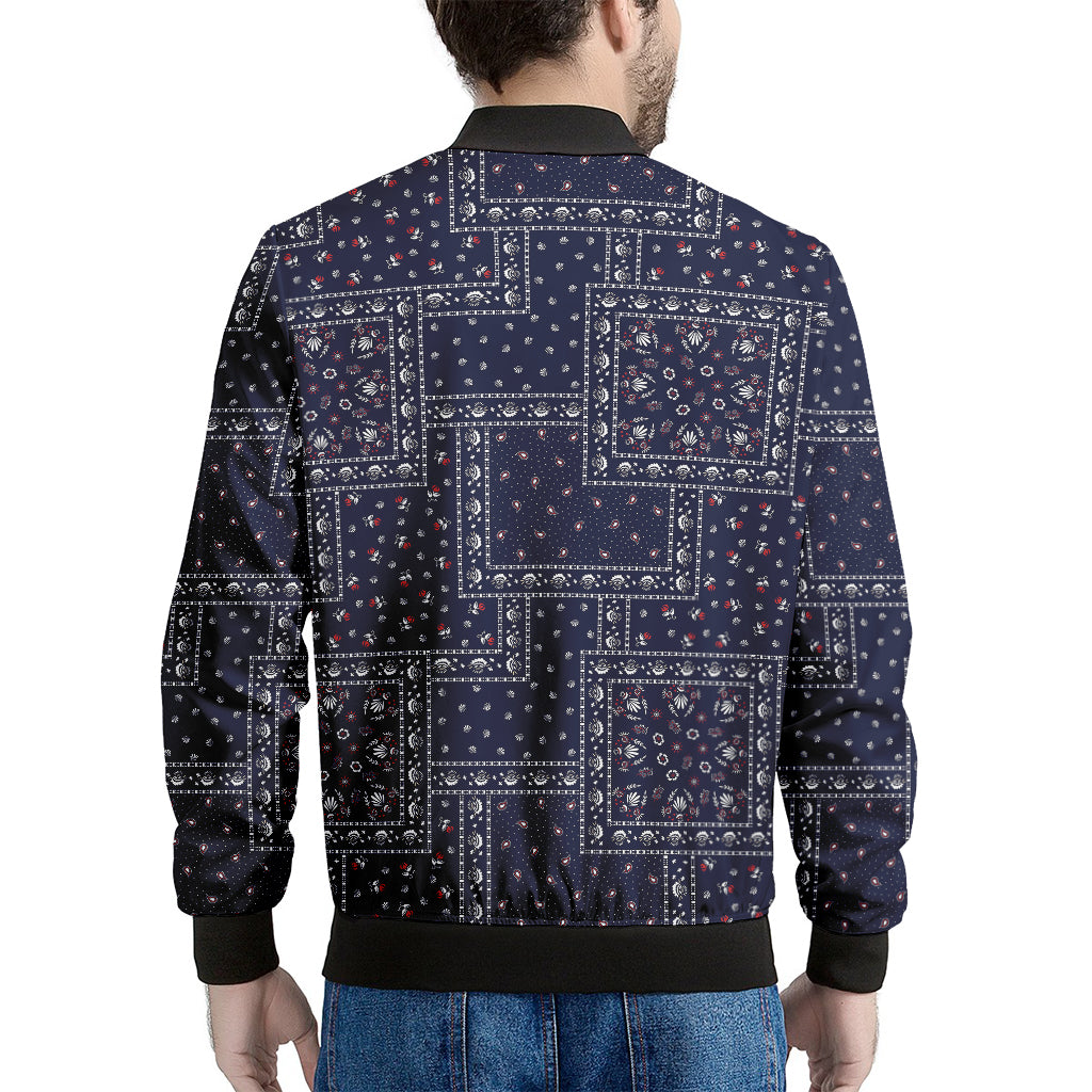 Blue Floral Patchwork Pattern Print Men's Bomber Jacket