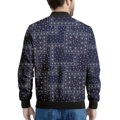Blue Floral Patchwork Pattern Print Men's Bomber Jacket