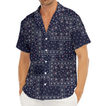 Blue Floral Patchwork Pattern Print Men's Deep V-Neck Shirt