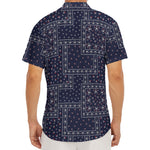 Blue Floral Patchwork Pattern Print Men's Deep V-Neck Shirt