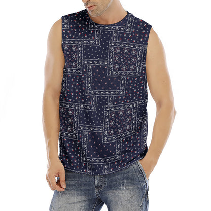 Blue Floral Patchwork Pattern Print Men's Fitness Tank Top