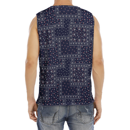 Blue Floral Patchwork Pattern Print Men's Fitness Tank Top