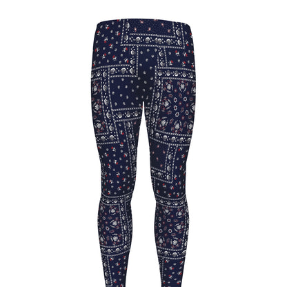 Blue Floral Patchwork Pattern Print Men's leggings