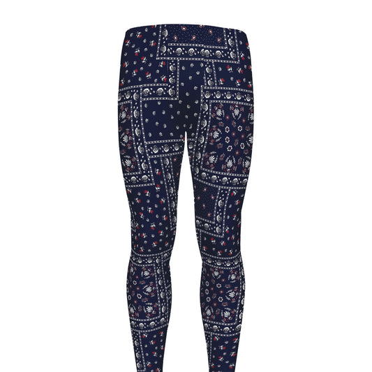 Blue Floral Patchwork Pattern Print Men's leggings