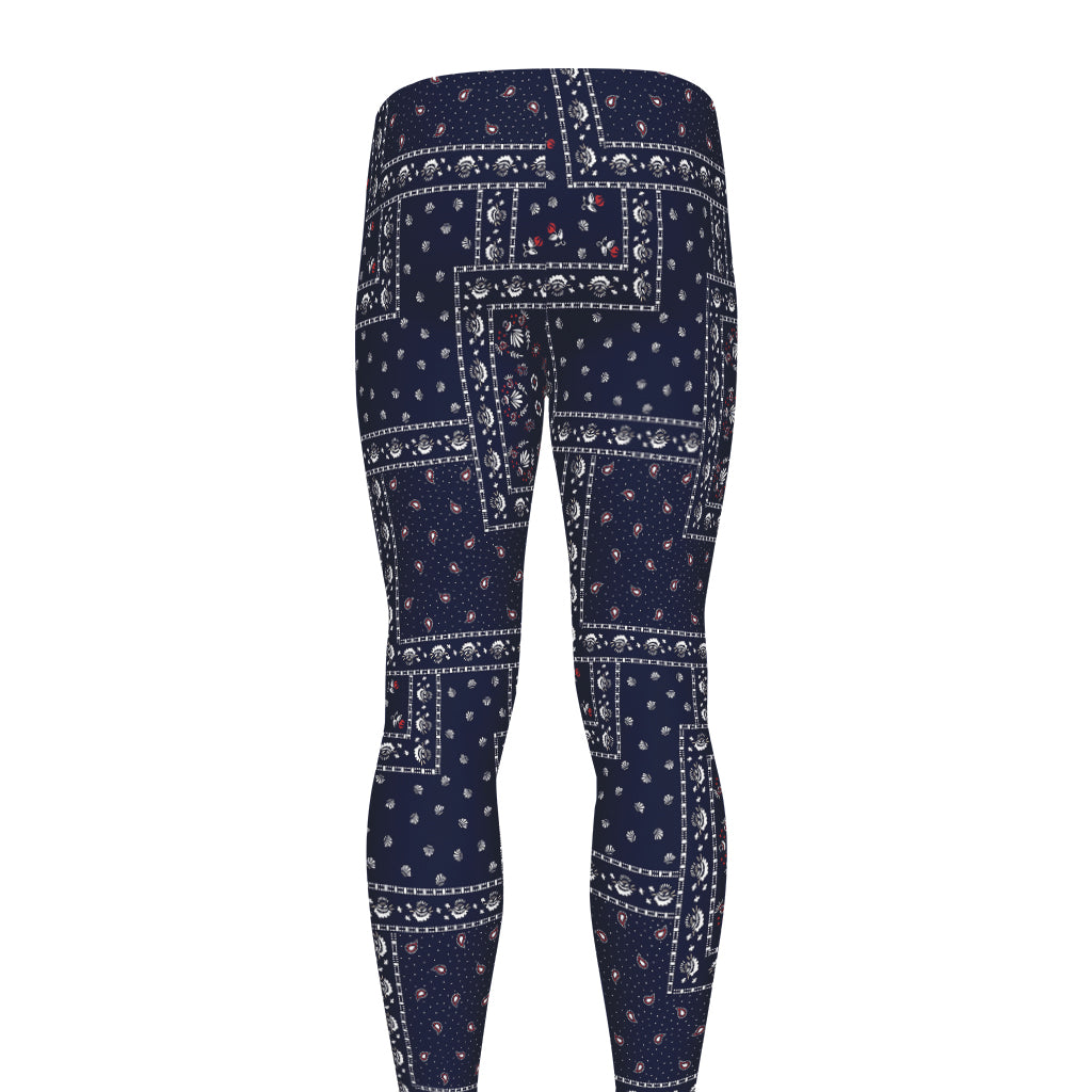 Blue Floral Patchwork Pattern Print Men's leggings