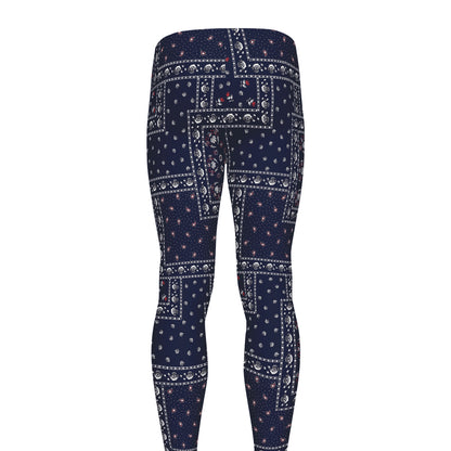 Blue Floral Patchwork Pattern Print Men's leggings