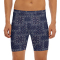 Blue Floral Patchwork Pattern Print Men's Long Boxer Briefs