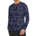 Blue Floral Patchwork Pattern Print Men's Long Sleeve Rash Guard
