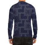 Blue Floral Patchwork Pattern Print Men's Long Sleeve Rash Guard