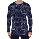 Blue Floral Patchwork Pattern Print Men's Long Sleeve T-Shirt