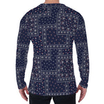 Blue Floral Patchwork Pattern Print Men's Long Sleeve T-Shirt