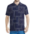 Blue Floral Patchwork Pattern Print Men's Polo Shirt