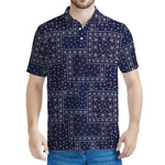 Blue Floral Patchwork Pattern Print Men's Polo Shirt