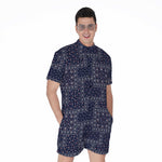 Blue Floral Patchwork Pattern Print Men's Rompers