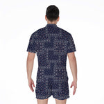 Blue Floral Patchwork Pattern Print Men's Rompers
