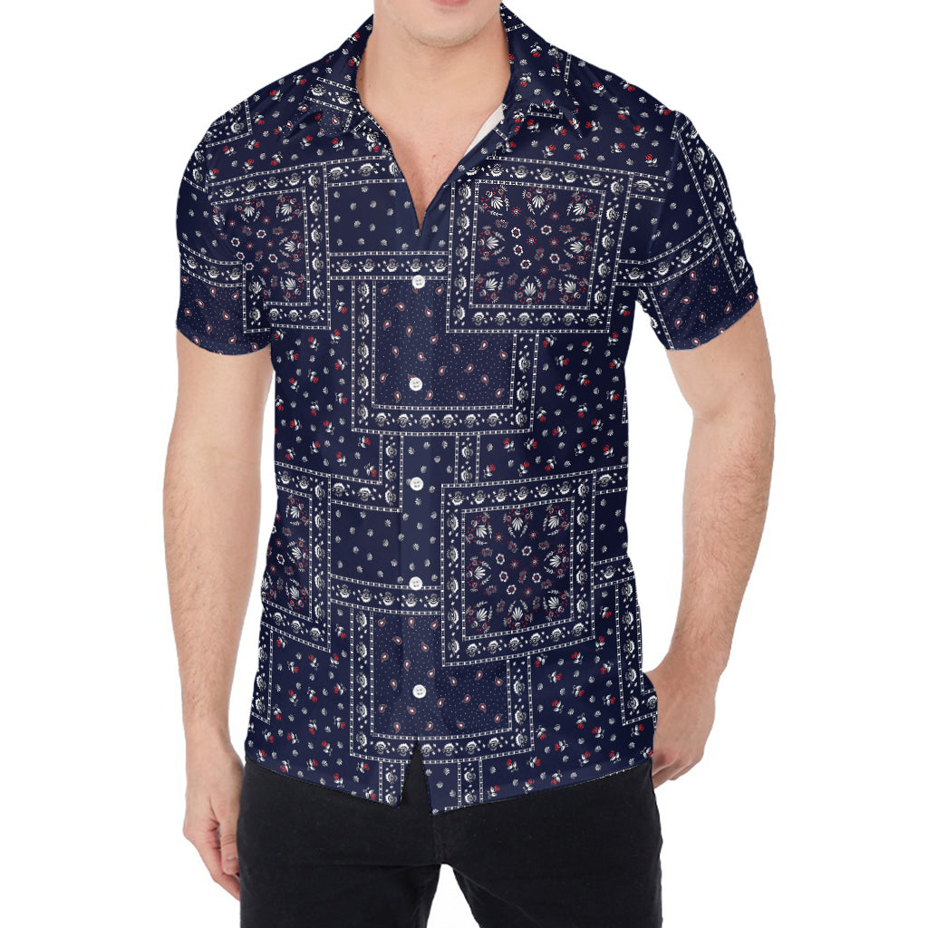 Blue Floral Patchwork Pattern Print Men's Shirt