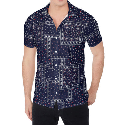 Blue Floral Patchwork Pattern Print Men's Shirt