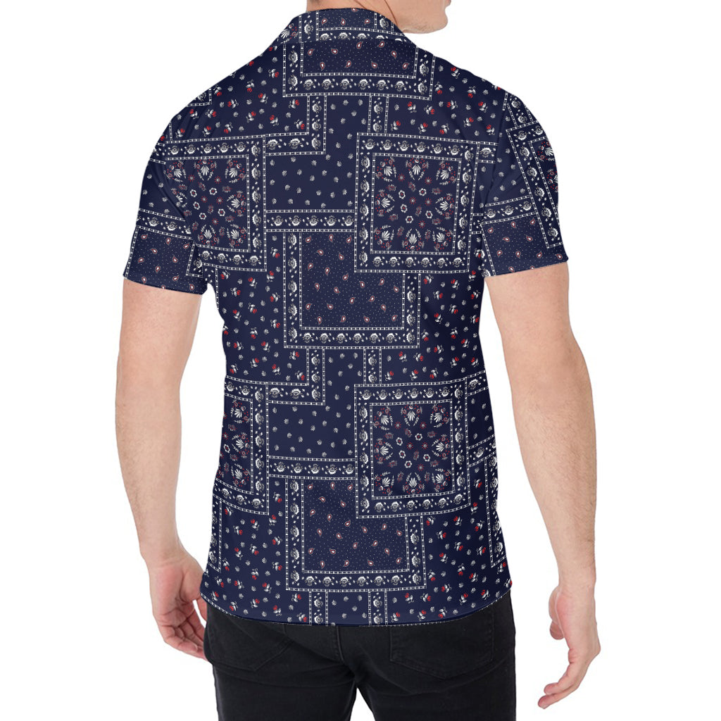 Blue Floral Patchwork Pattern Print Men's Shirt