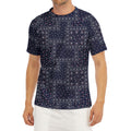 Blue Floral Patchwork Pattern Print Men's Short Sleeve Rash Guard