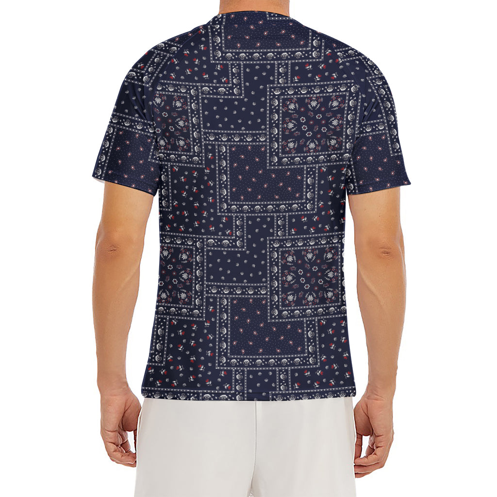 Blue Floral Patchwork Pattern Print Men's Short Sleeve Rash Guard