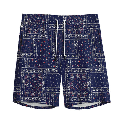 Blue Floral Patchwork Pattern Print Men's Sports Shorts