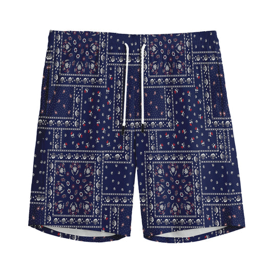 Blue Floral Patchwork Pattern Print Men's Sports Shorts