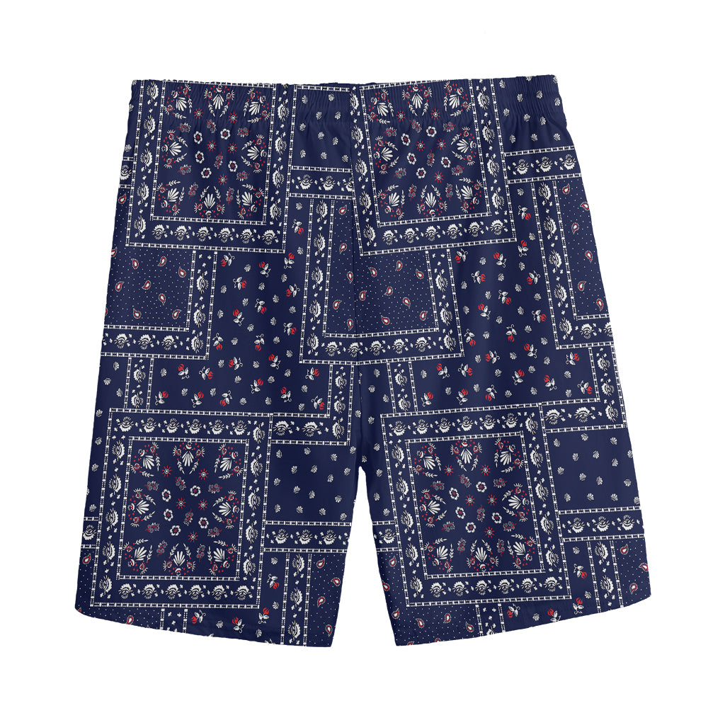 Blue Floral Patchwork Pattern Print Men's Sports Shorts