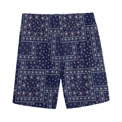 Blue Floral Patchwork Pattern Print Men's Sports Shorts