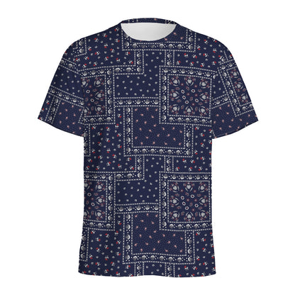 Blue Floral Patchwork Pattern Print Men's Sports T-Shirt
