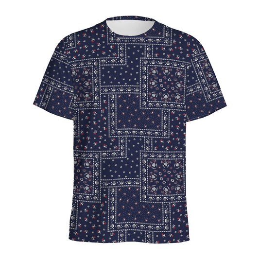 Blue Floral Patchwork Pattern Print Men's Sports T-Shirt