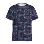 Blue Floral Patchwork Pattern Print Men's Sports T-Shirt