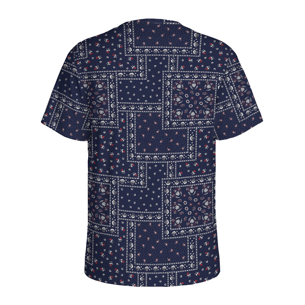 Blue Floral Patchwork Pattern Print Men's Sports T-Shirt