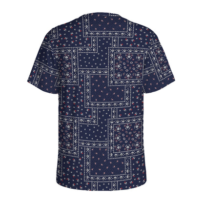 Blue Floral Patchwork Pattern Print Men's Sports T-Shirt