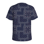 Blue Floral Patchwork Pattern Print Men's Sports T-Shirt
