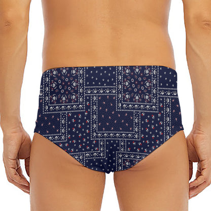 Blue Floral Patchwork Pattern Print Men's Triangle Swim Briefs