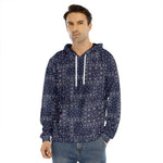 Blue Floral Patchwork Pattern Print Men's Velvet Pullover Hoodie