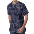 Blue Floral Patchwork Pattern Print Men's Velvet T-Shirt
